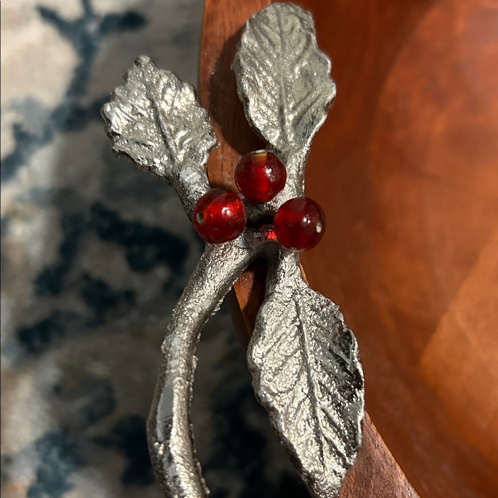Elegant Wooden Bowl with Silver Leaf Accents - Picture 3 of 4